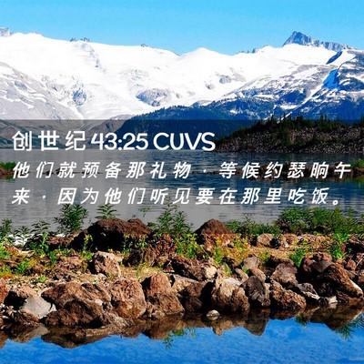 Picture 02 - 创 世 纪 43:25 CUVS - 他 们 就 预 备 那 礼 物 ， 等 候 约 - Bible Verse Picture