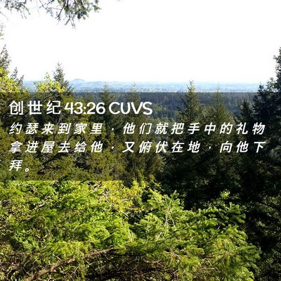 Picture 02 - 创 世 纪 43:26 CUVS - 约 瑟 来 到 家 里 ， 他 们 就 把 手 - Bible Verse Picture
