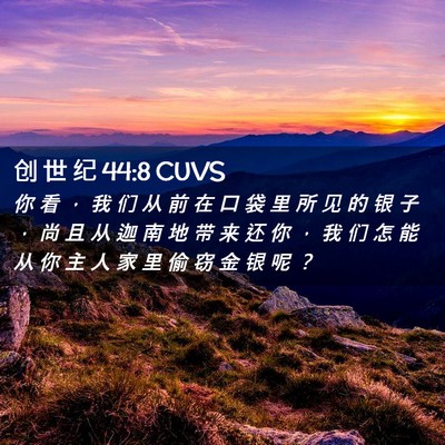 Picture 02 - 创 世 纪 44:8 CUVS - 你 看 ， 我 们 从 前 在 口 袋 里 所 - Bible Verse Picture