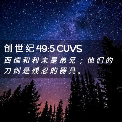 Picture 02 - 创 世 纪 49:5 CUVS - 西 缅 和 利 未 是 弟 兄 ； 他 们 的 - Bible Verse Picture