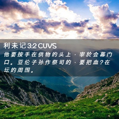 Picture 02 - 利 未 记 3:2 CUVS - 他 要 按 手 在 供 物 的 头 上 ， 宰 - Bible Verse Picture
