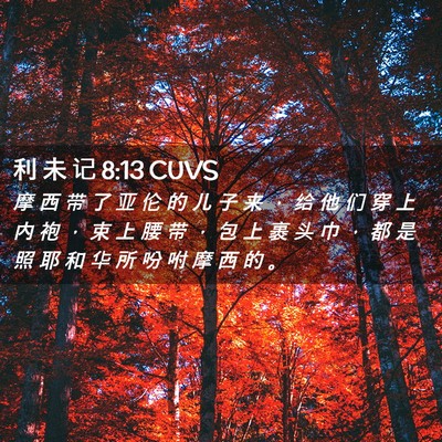 Picture 02 - 利 未 记 8:13 CUVS - 摩 西 带 了 亚 伦 的 儿 子 来 ， 给 - Bible Verse Picture