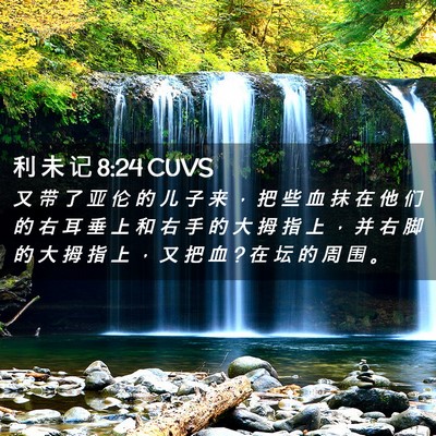 Picture 02 - 利 未 记 8:24 CUVS - 又 带 了 亚 伦 的 儿 子 来 ， 把 些 - Bible Verse Picture