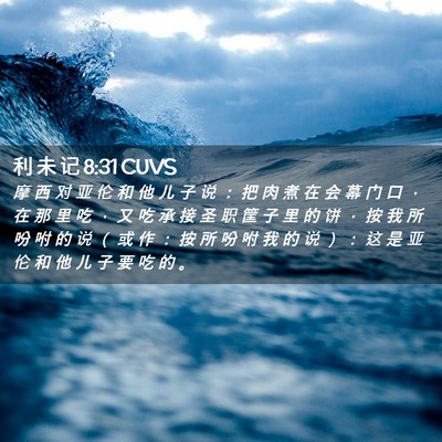 Picture 02 - 利 未 记 8:31 CUVS - 摩 西 对 亚 伦 和 他 儿 子 说 ： 把 - Bible Verse Picture
