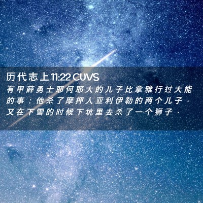 Picture 02 - 历 代 志 上 11:22 CUVS - 有 甲 薛 勇 士 耶 何 耶 大 的 儿 子 - Bible Verse Picture