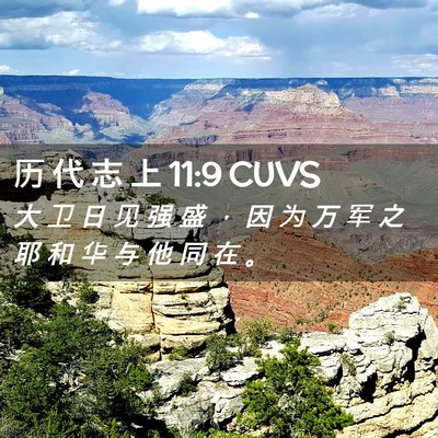 Picture 02 - 历 代 志 上 11:9 CUVS - 大 卫 日 见 强 盛 ， 因 为 万 军 之 - Bible Verse Picture