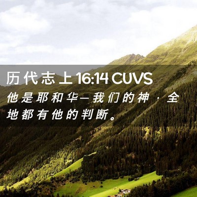 Picture 02 - 历 代 志 上 16:14 CUVS - 他 是 耶 和 华 ─ 我 们 的 神 ， 全 - Bible Verse Picture