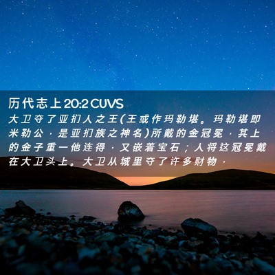 Picture 02 - 历 代 志 上 20:2 CUVS - 大 卫 夺 了 亚 扪 人 之 王 ( 王 或 作 - Bible Verse Picture
