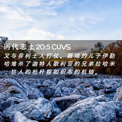 Picture 02 - 历 代 志 上 20:5 CUVS - 又 与 非 利 士 人 打 仗 。 睚 珥 的 - Bible Verse Picture