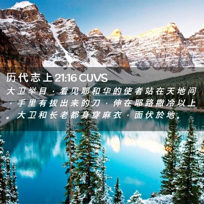 Picture 02 - 历 代 志 上 21:16 CUVS - 大 卫 举 目 ， 看 见 耶 和 华 的 使 - Bible Verse Picture
