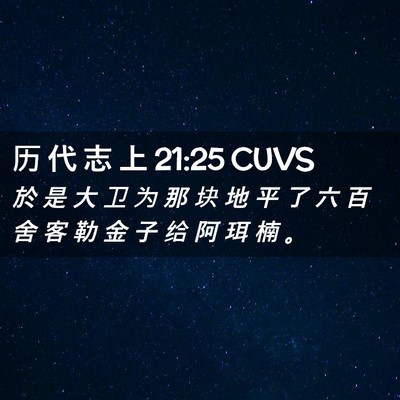 Picture 02 - 历 代 志 上 21:25 CUVS - 於 是 大 卫 为 那 块 地 平 了 六 百 - Bible Verse Picture
