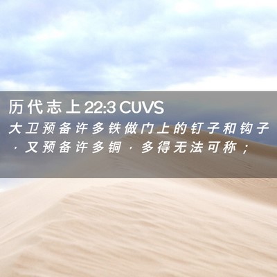 Picture 02 - 历 代 志 上 22:3 CUVS - 大 卫 预 备 许 多 铁 做 门 上 的 钉 - Bible Verse Picture
