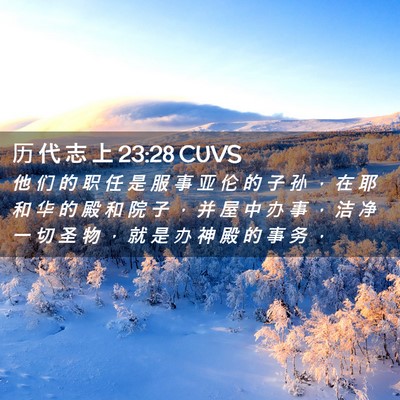 Picture 02 - 历 代 志 上 23:28 CUVS - 他 们 的 职 任 是 服 事 亚 伦 的 子 - Bible Verse Picture