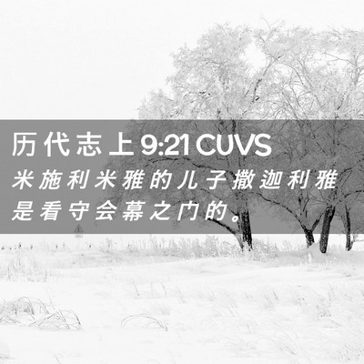 Picture 02 - 历 代 志 上 9:21 CUVS - 米 施 利 米 雅 的 儿 子 撒 迦 利 雅 - Bible Verse Picture