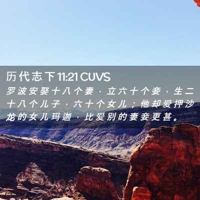 Picture 02 - 历 代 志 下 11:21 CUVS - 罗 波 安 娶 十 八 个 妻 ， 立 六 十 - Bible Verse Picture