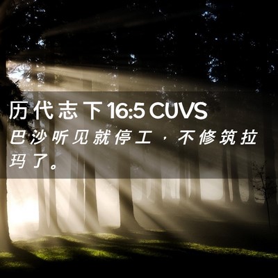 Picture 02 - 历 代 志 下 16:5 CUVS - 巴 沙 听 见 就 停 工 ， 不 修 筑 拉 - Bible Verse Picture