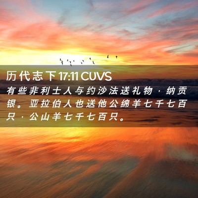 Picture 02 - 历 代 志 下 17:11 CUVS - 有 些 非 利 士 人 与 约 沙 法 送 礼 - Bible Verse Picture
