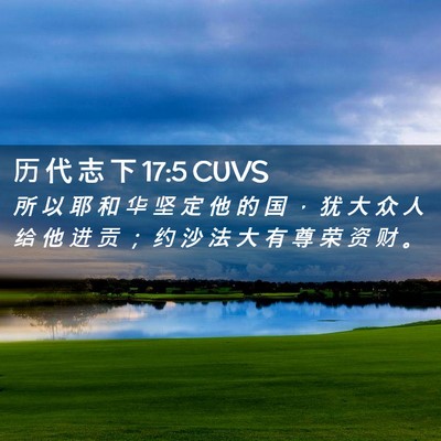 Picture 02 - 历 代 志 下 17:5 CUVS - 所 以 耶 和 华 坚 定 他 的 国 ， 犹 - Bible Verse Picture