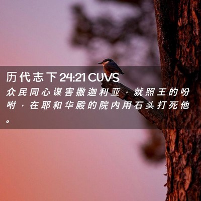 Picture 02 - 历 代 志 下 24:21 CUVS - 众 民 同 心 谋 害 撒 迦 利 亚 ， 就 - Bible Verse Picture