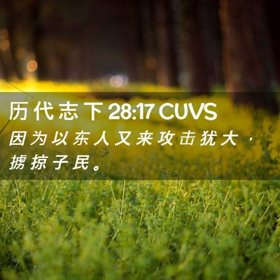 Picture 02 - 历 代 志 下 28:17 CUVS - 因 为 以 东 人 又 来 攻 击 犹 大 ， - Bible Verse Picture