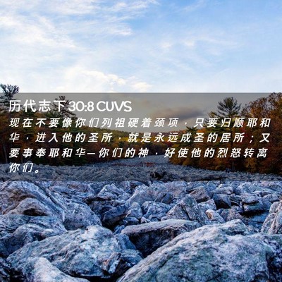 Picture 02 - 历 代 志 下 30:8 CUVS - 现 在 不 要 像 你 们 列 祖 硬 着 颈 - Bible Verse Picture