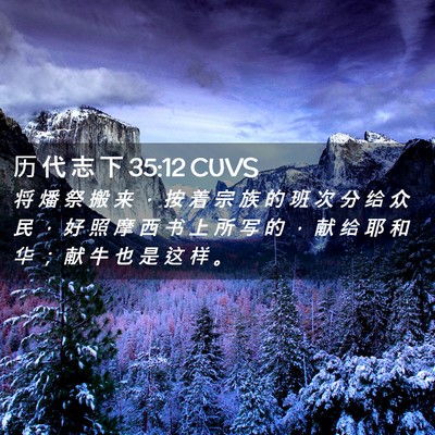 Picture 02 - 历 代 志 下 35:12 CUVS - 将 燔 祭 搬 来 ， 按 着 宗 族 的 班 - Bible Verse Picture