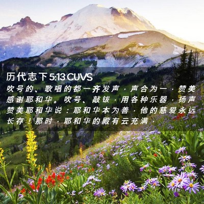 Picture 02 - 历 代 志 下 5:13 CUVS - 吹 号 的 、 歌 唱 的 都 一 齐 发 声 - Bible Verse Picture
