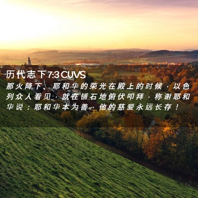 Picture 02 - 历 代 志 下 7:3 CUVS - 那 火 降 下 、 耶 和 华 的 荣 光 在 - Bible Verse Picture