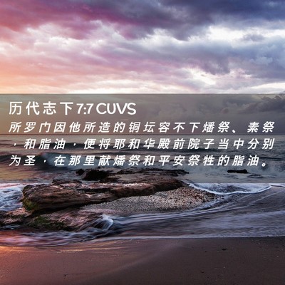 Picture 02 - 历 代 志 下 7:7 CUVS - 所 罗 门 因 他 所 造 的 铜 坛 容 不 - Bible Verse Picture