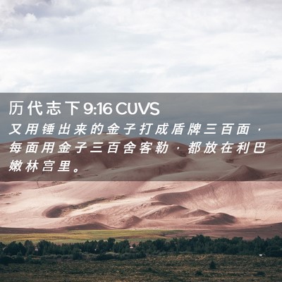 Picture 02 - 历 代 志 下 9:16 CUVS - 又 用 锤 出 来 的 金 子 打 成 盾 牌 - Bible Verse Picture