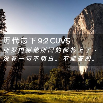 Picture 02 - 历 代 志 下 9:2 CUVS - 所 罗 门 将 他 所 问 的 都 答 上 了 - Bible Verse Picture
