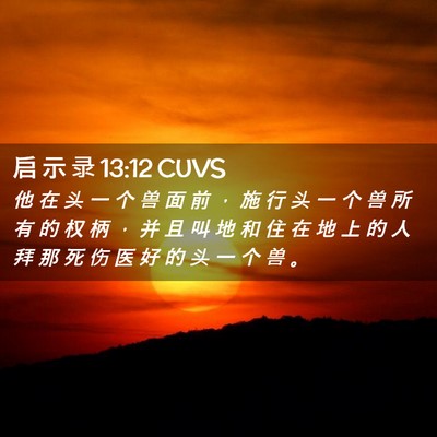Picture 02 - 启 示 录 13:12 CUVS - 他 在 头 一 个 兽 面 前 ， 施 行 头 - Bible Verse Picture