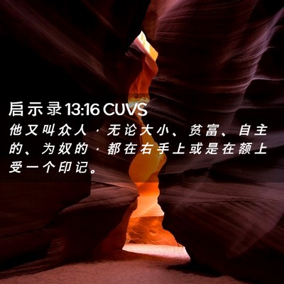 Picture 02 - 启 示 录 13:16 CUVS - 他 又 叫 众 人 ， 无 论 大 小 、 贫 - Bible Verse Picture