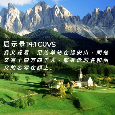 Picture 02 - 启 示 录 14:1 CUVS - 我 又 观 看 ， 见 羔 羊 站 在 锡 安 - Bible Verse Picture