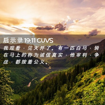 Picture 02 - 启 示 录 19:11 CUVS - 我 观 看 ， 见 天 开 了 。 有 一 匹 - Bible Verse Picture