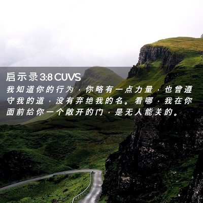 Picture 02 - 启 示 录 3:8 CUVS - 我 知 道 你 的 行 为 ， 你 略 有 一 - Bible Verse Picture