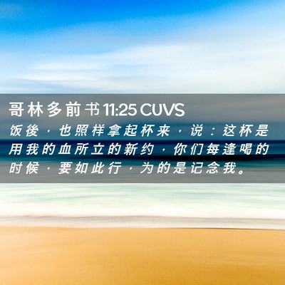 Picture 02 - 哥 林 多 前 书 11:25 CUVS - 饭 後 ， 也 照 样 拿 起 杯 来 ， 说 - Bible Verse Picture