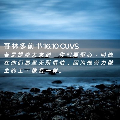 Picture 02 - 哥 林 多 前 书 16:10 CUVS - 若 是 提 摩 太 来 到 ， 你 们 要 留 - Bible Verse Picture