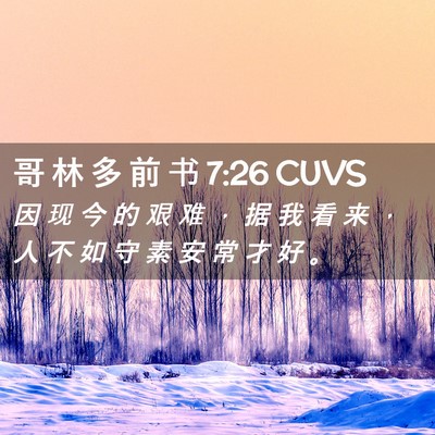 Picture 02 - 哥 林 多 前 书 7:26 CUVS - 因 现 今 的 艰 难 ， 据 我 看 来 ， - Bible Verse Picture