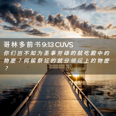 Picture 02 - 哥 林 多 前 书 9:13 CUVS - 你 们 岂 不 知 为 圣 事 劳 碌 的 就 - Bible Verse Picture