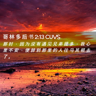 Picture 02 - 哥 林 多 后 书 2:13 CUVS - 那 时 ， 因 为 没 有 遇 见 兄 弟 提 - Bible Verse Picture