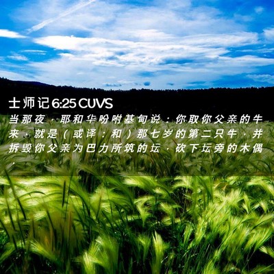 Picture 02 - 士 师 记 6:25 CUVS - 当 那 夜 ， 耶 和 华 吩 咐 基 甸 说 - Bible Verse Picture
