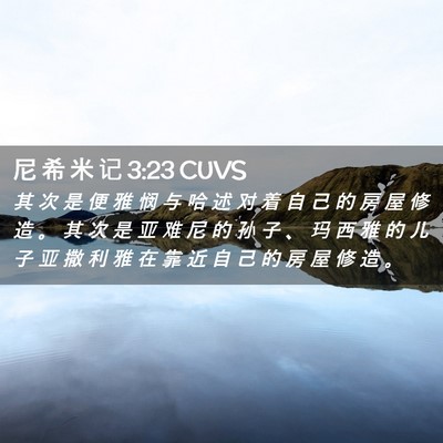 Picture 02 - 尼 希 米 记 3:23 CUVS - 其 次 是 便 雅 悯 与 哈 述 对 着 自 - Bible Verse Picture
