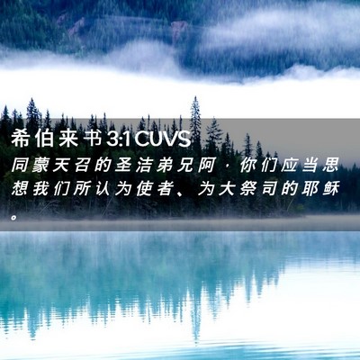 Picture 02 - 希 伯 来 书 3:1 CUVS - 同 蒙 天 召 的 圣 洁 弟 兄 阿 ， 你 - Bible Verse Picture