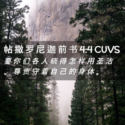 Picture 02 - 帖 撒 罗 尼 迦 前 书 4:4 CUVS - 要 你 们 各 人 晓 得 怎 样 用 圣 洁 - Bible Verse Picture