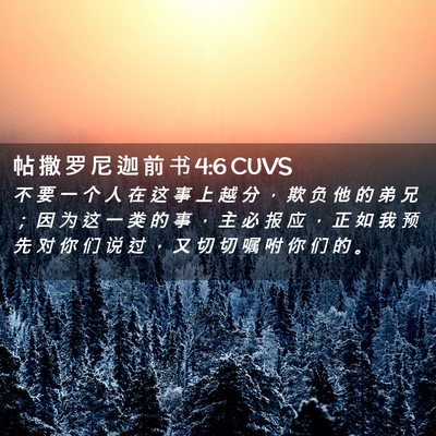 Picture 02 - 帖 撒 罗 尼 迦 前 书 4:6 CUVS - 不 要 一 个 人 在 这 事 上 越 分 ， - Bible Verse Picture