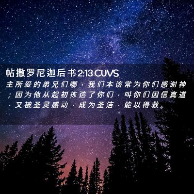 Picture 02 - 帖 撒 罗 尼 迦 后 书 2:13 CUVS - 主 所 爱 的 弟 兄 们 哪 ， 我 们 本 - Bible Verse Picture
