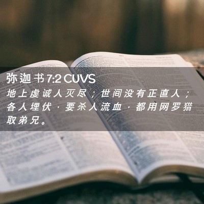 Picture 02 - 弥 迦 书 7:2 CUVS - 地 上 虔 诚 人 灭 尽 ； 世 间 没 有 - Bible Verse Picture