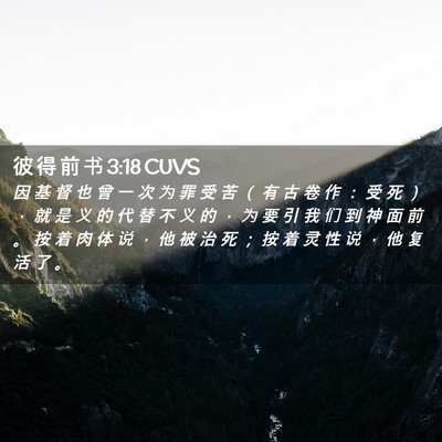 Picture 02 - 彼 得 前 书 3:18 CUVS - 因 基 督 也 曾 一 次 为 罪 受 苦 （ - Bible Verse Picture