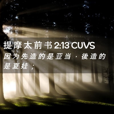 Picture 02 - 提 摩 太 前 书 2:13 CUVS - 因 为 先 造 的 是 亚 当 ， 後 造 的 - Bible Verse Picture